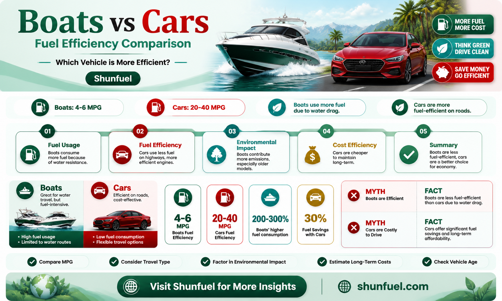 are boats more fuel efficient than cars