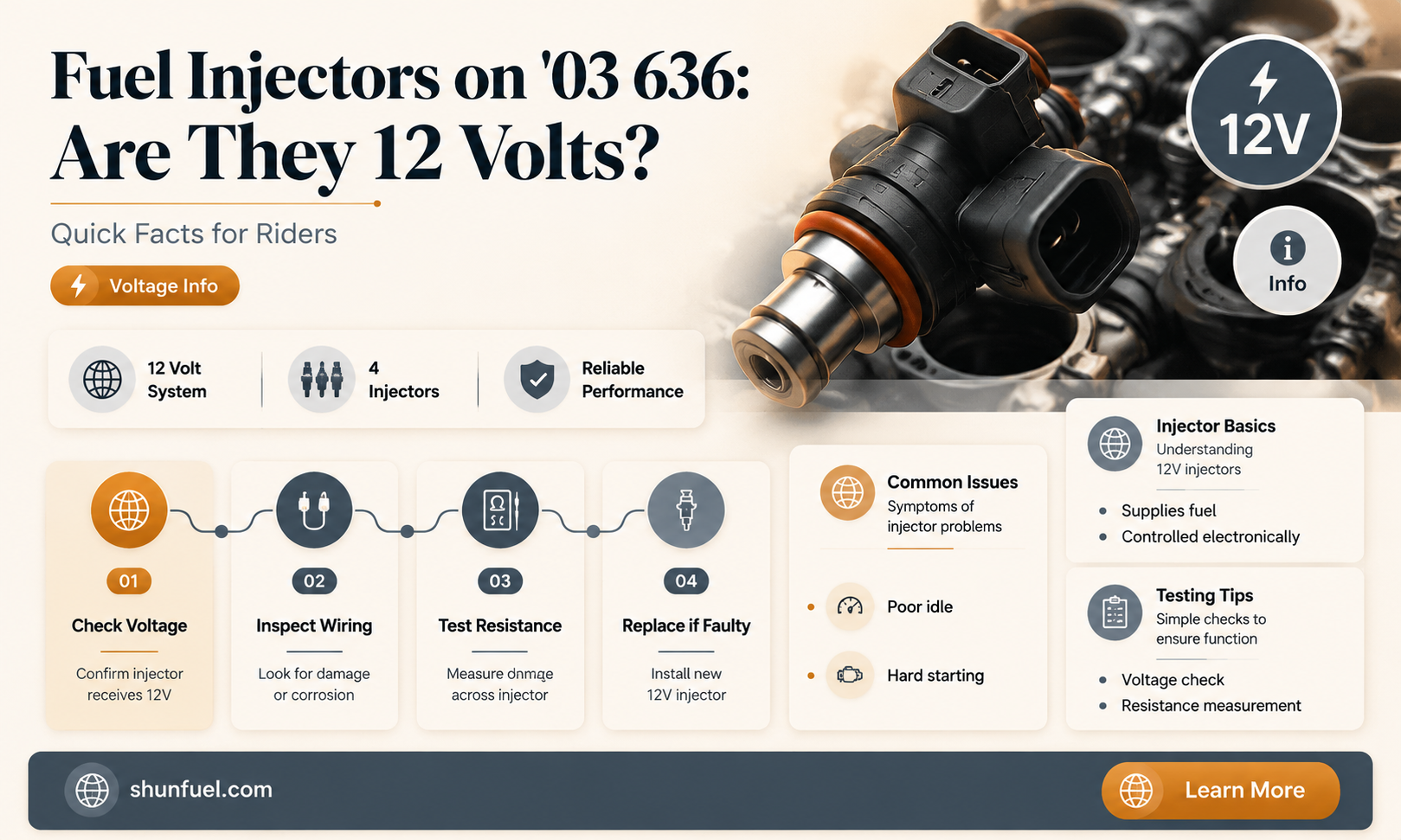 are my 03 636 fuel injectors 12 volts
