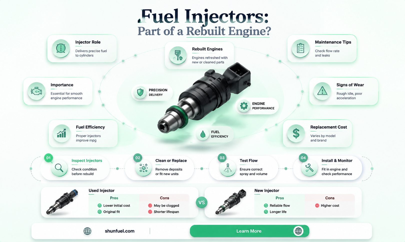 are fuel injectors included in a rebuilt engine
