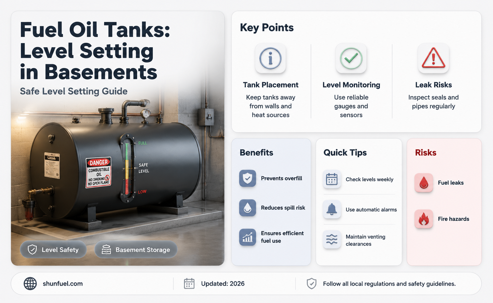 are fuel oil tank suppose to set level in basement