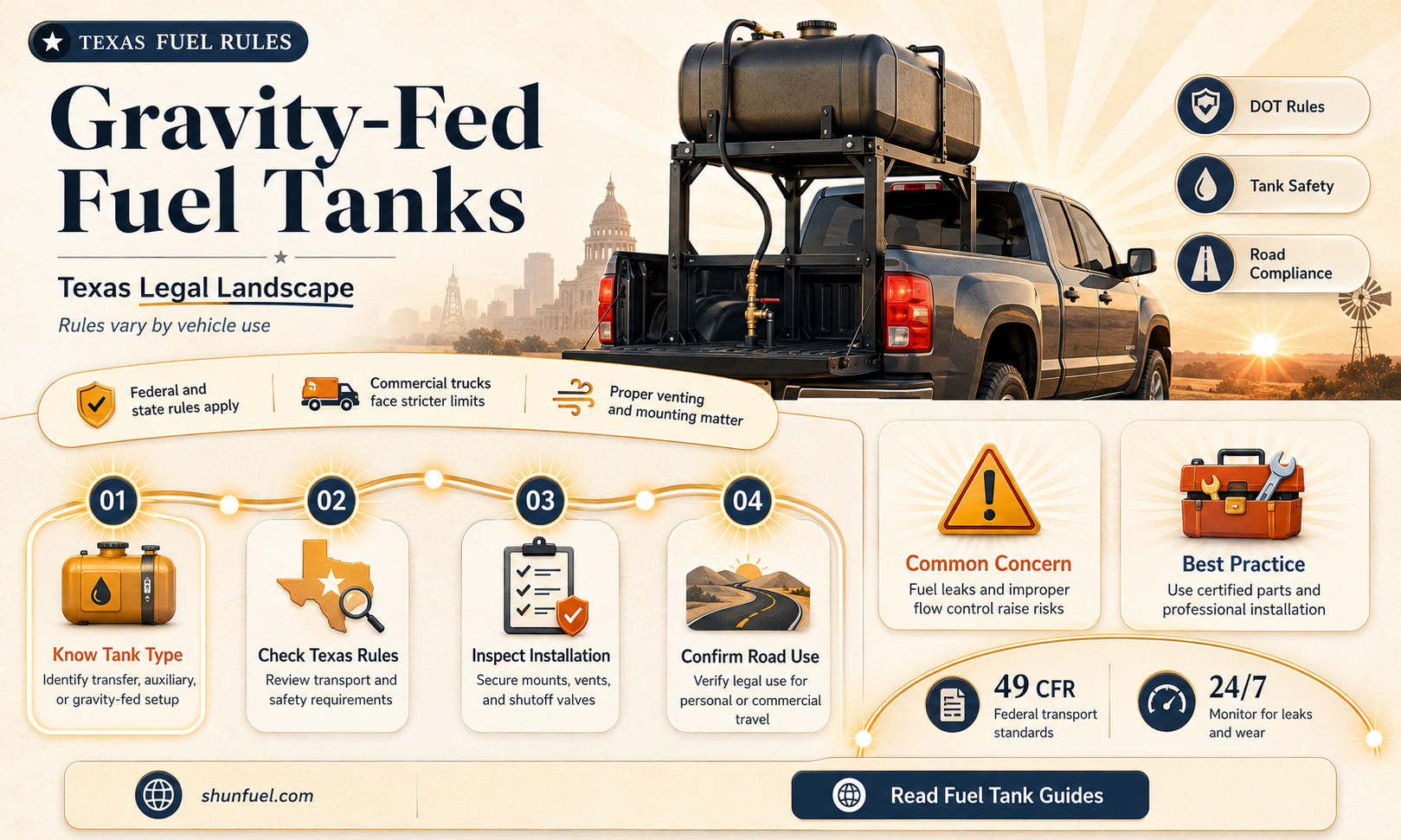 are gravity fed fuel tanks legal in texas