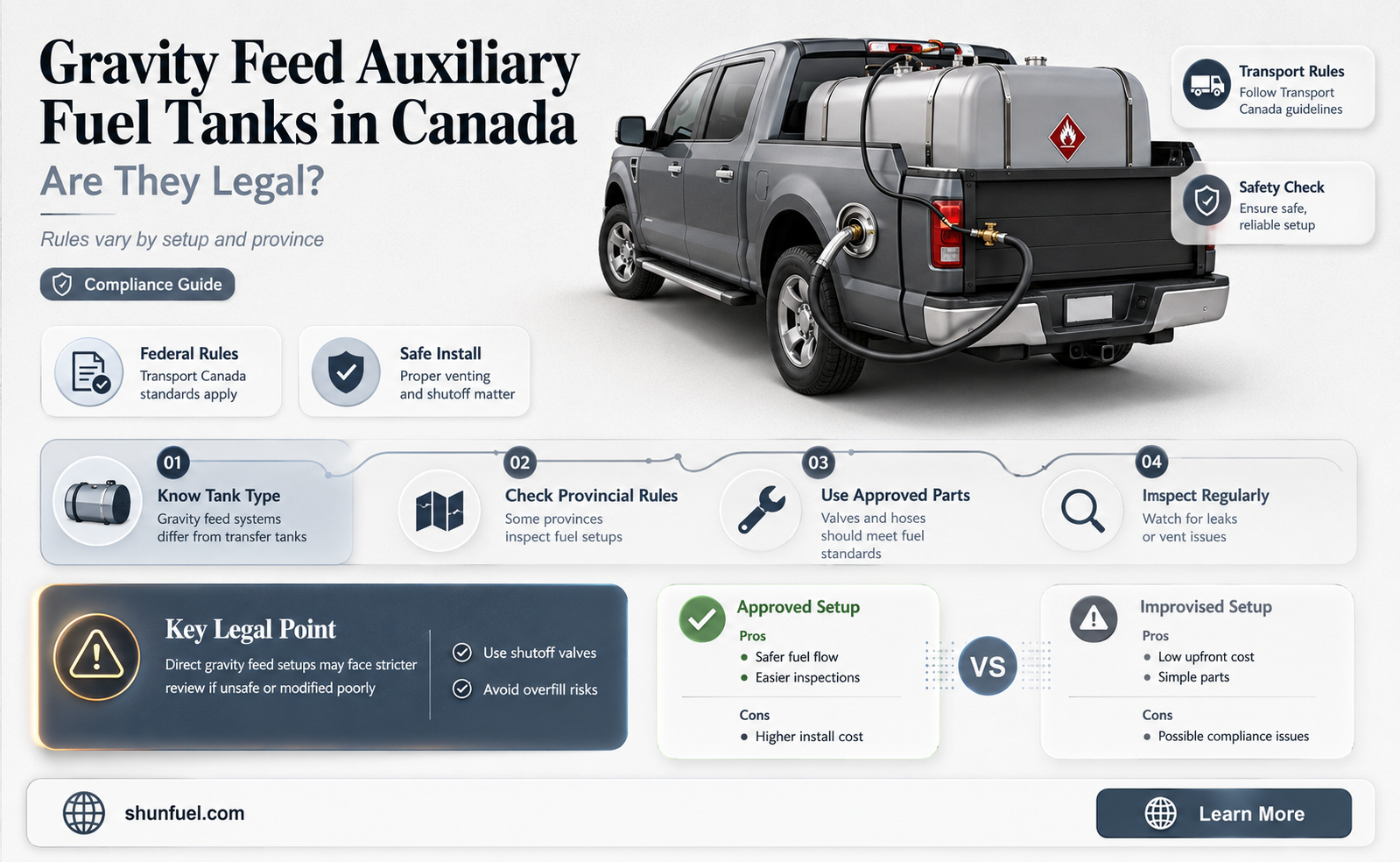 are gravity feed auxiliary fuel tanks legal in canada