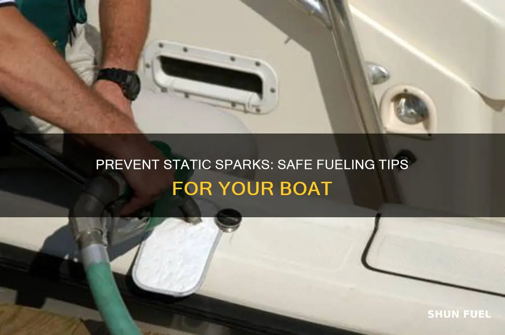 how can you prevent static sparks while fueling your boat