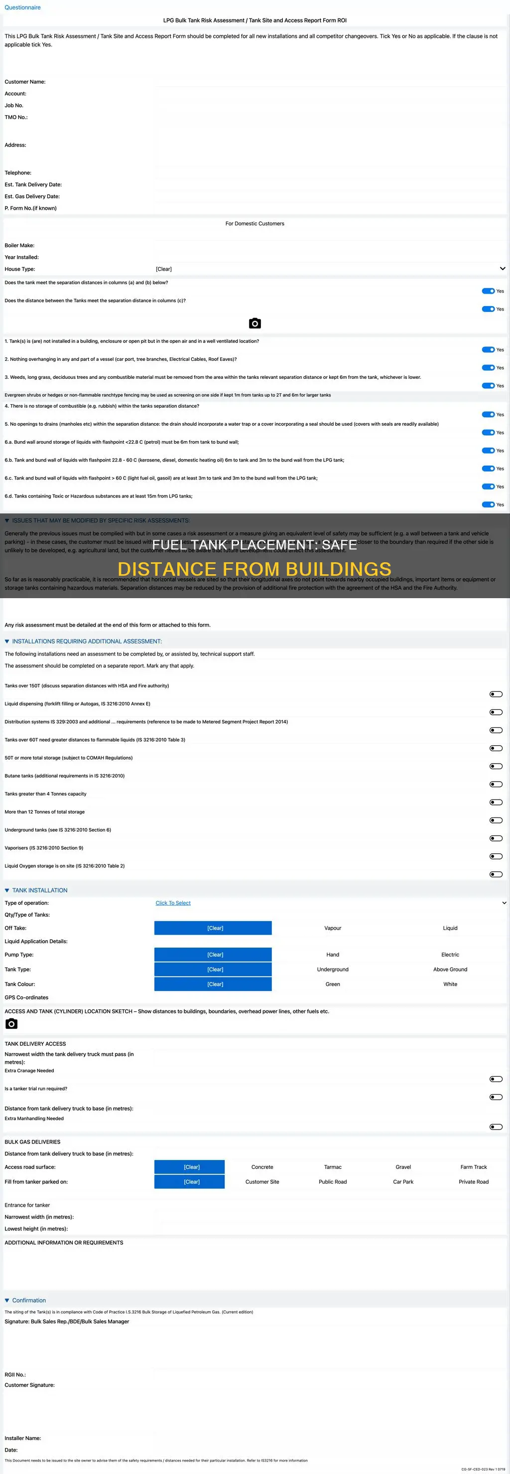 how close can a fuel tank be to a building