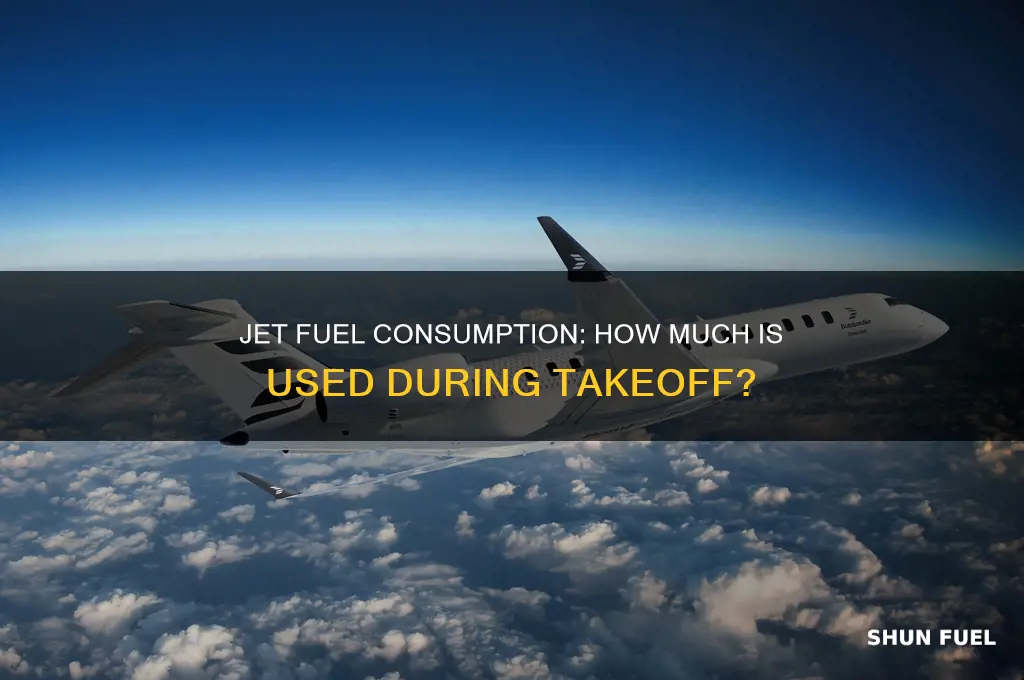 how many pounds of jet fuel is used during takeoff