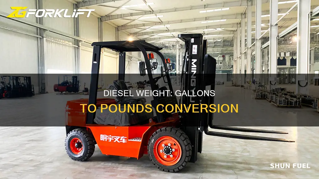 how much 38 gallons of diesel fuel weigh