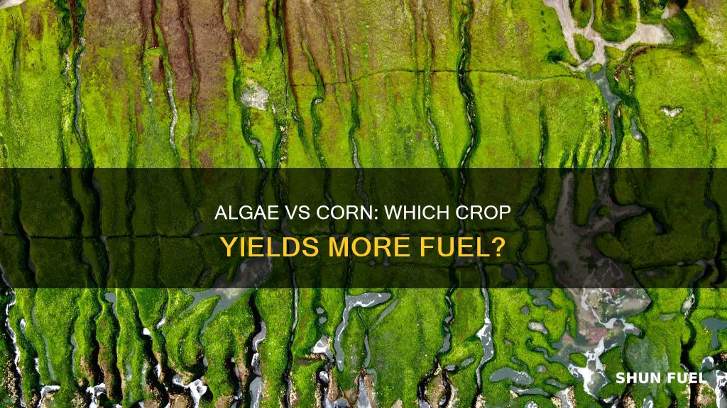 how much algae to make fuel vs corn