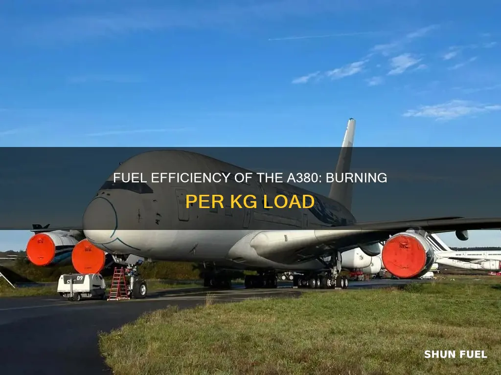 how much fuel does a380 burn per kg load