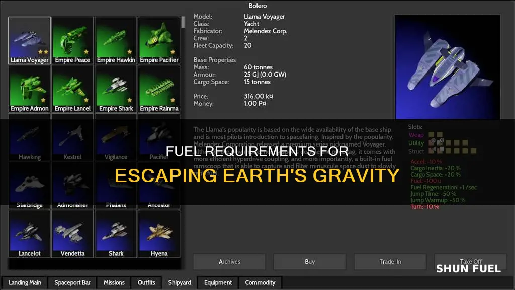 how much fuel to escape earth