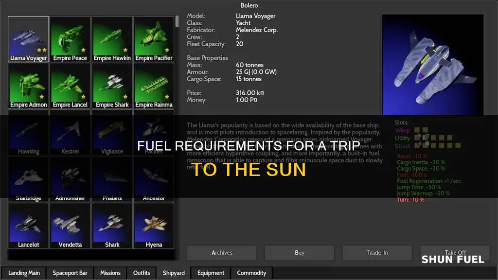 how much fuel to send something into the sun