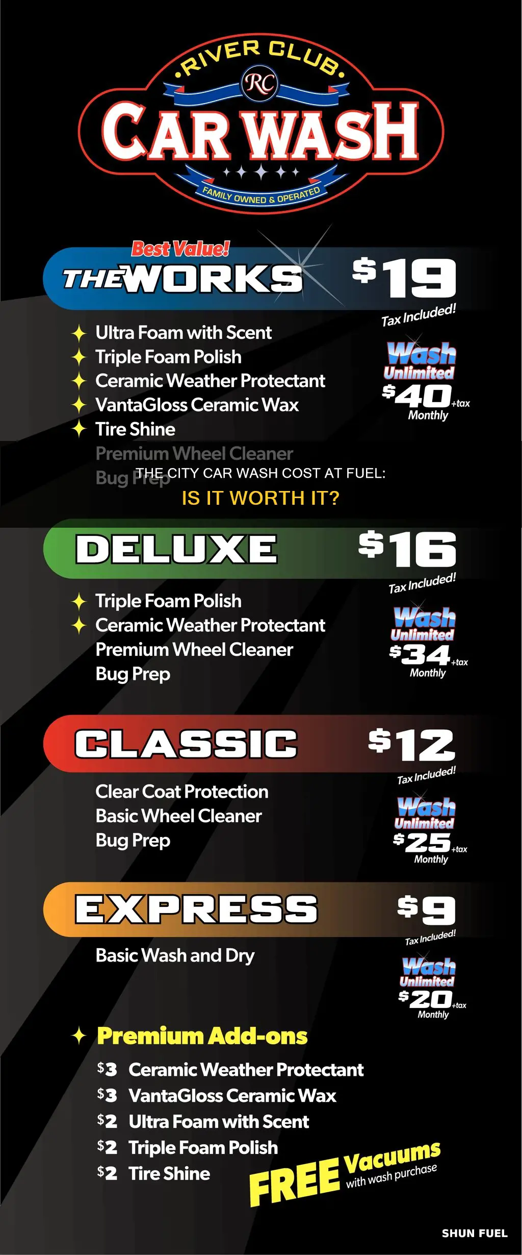 how much is fuel city car wash