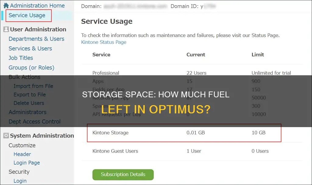 how much storage left on optimus fuel