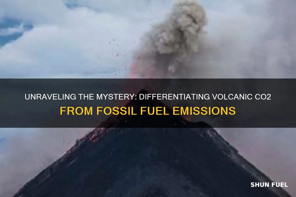 how to distinguish volcanic co2 from fossil fuel co2