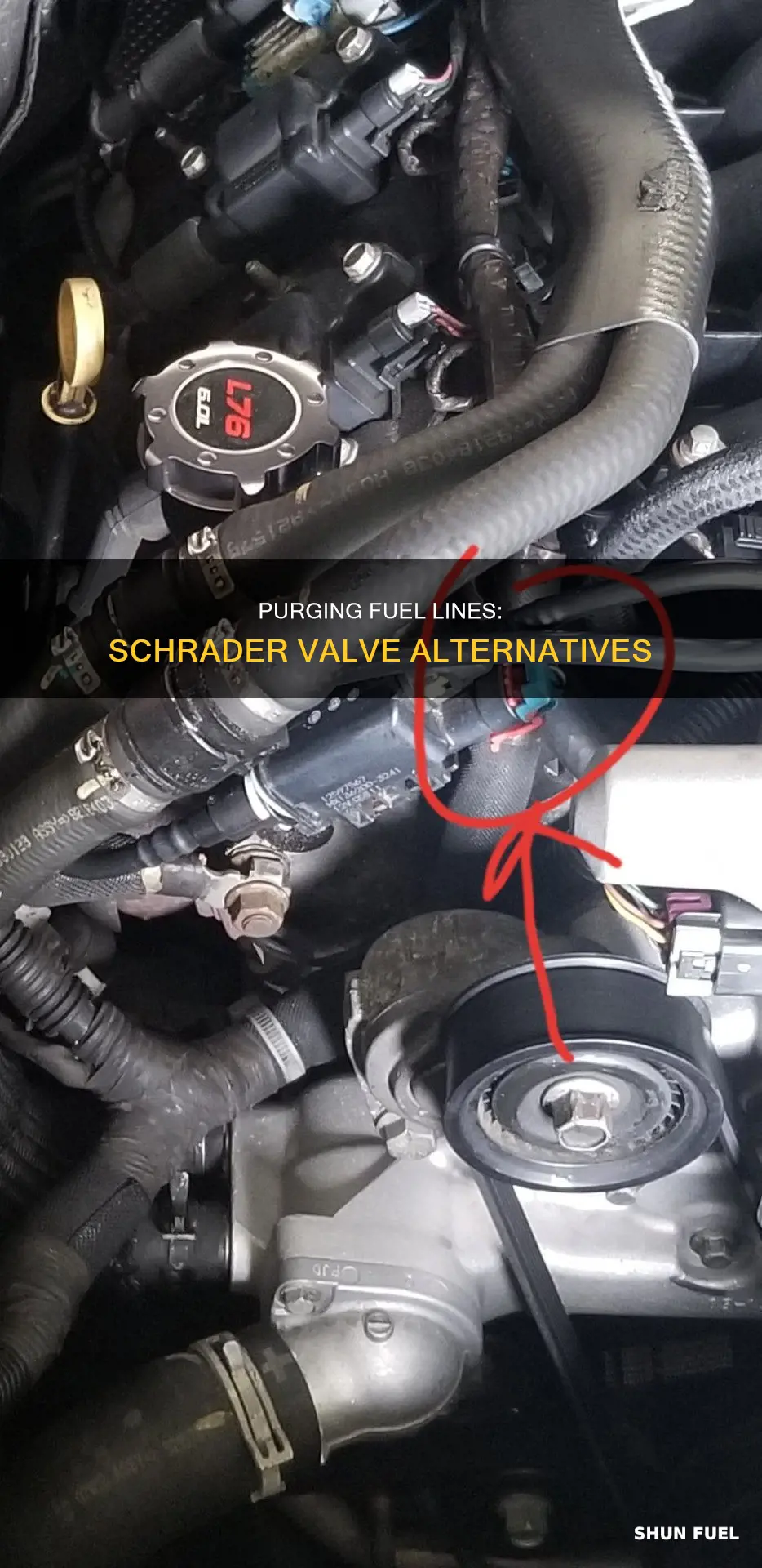 how to purge fuel lines without a schrader valve