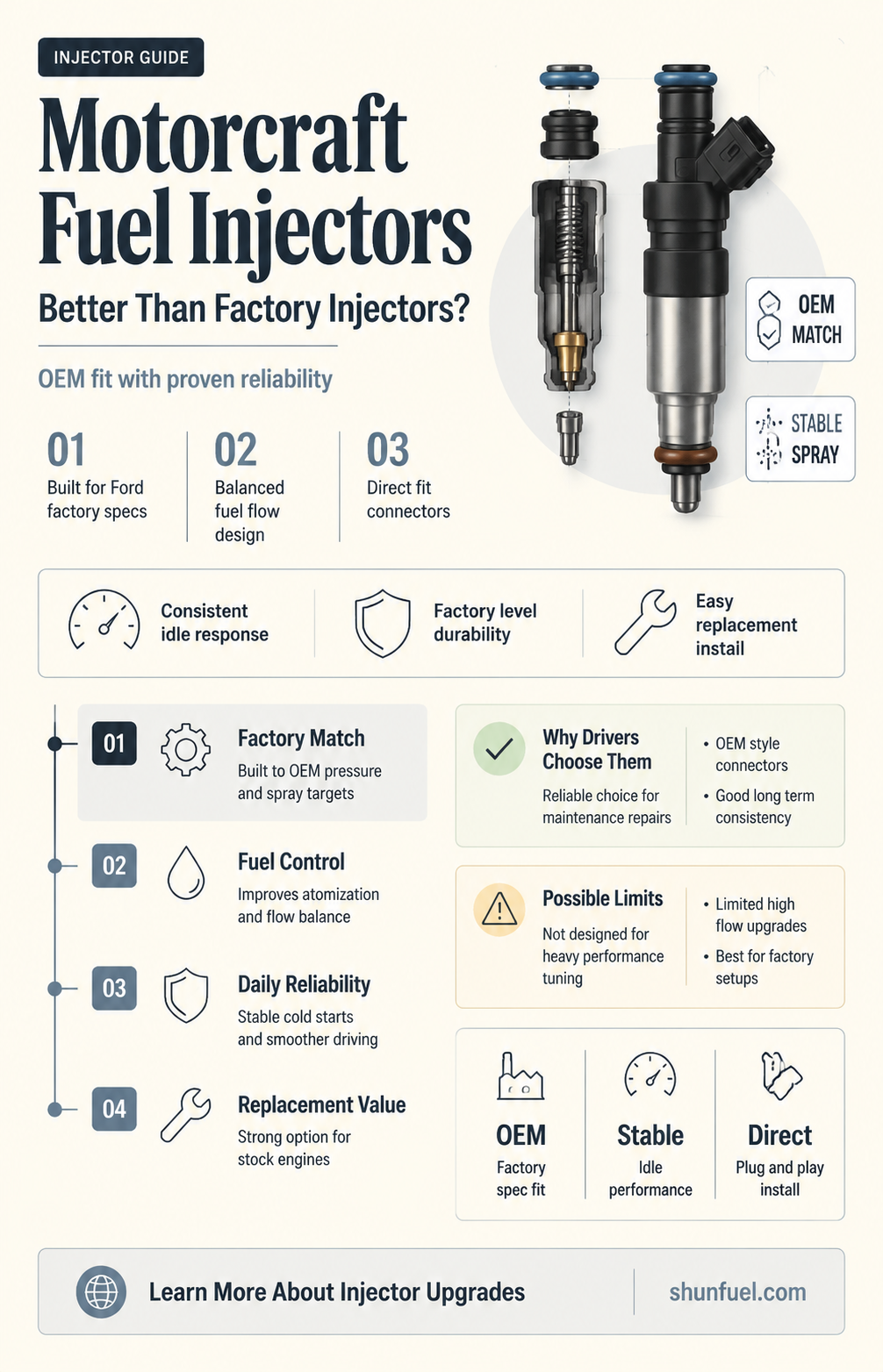 are motorcraft fuel injectors like factory injectors