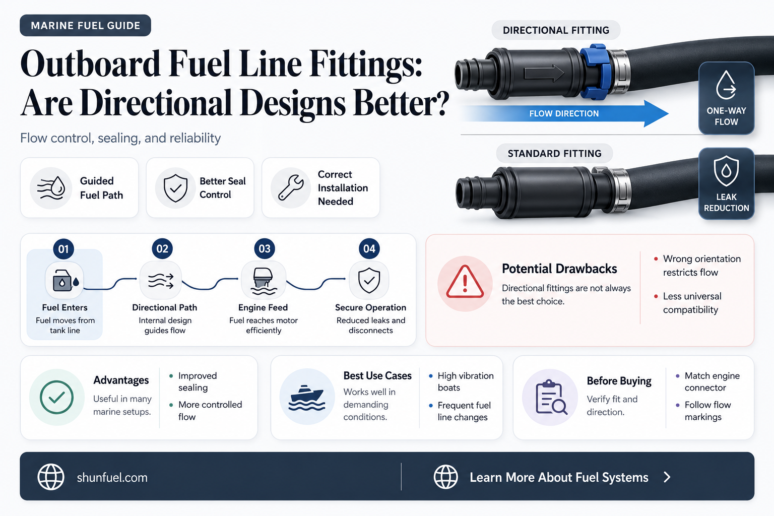 are outboard fuel line fittings directional