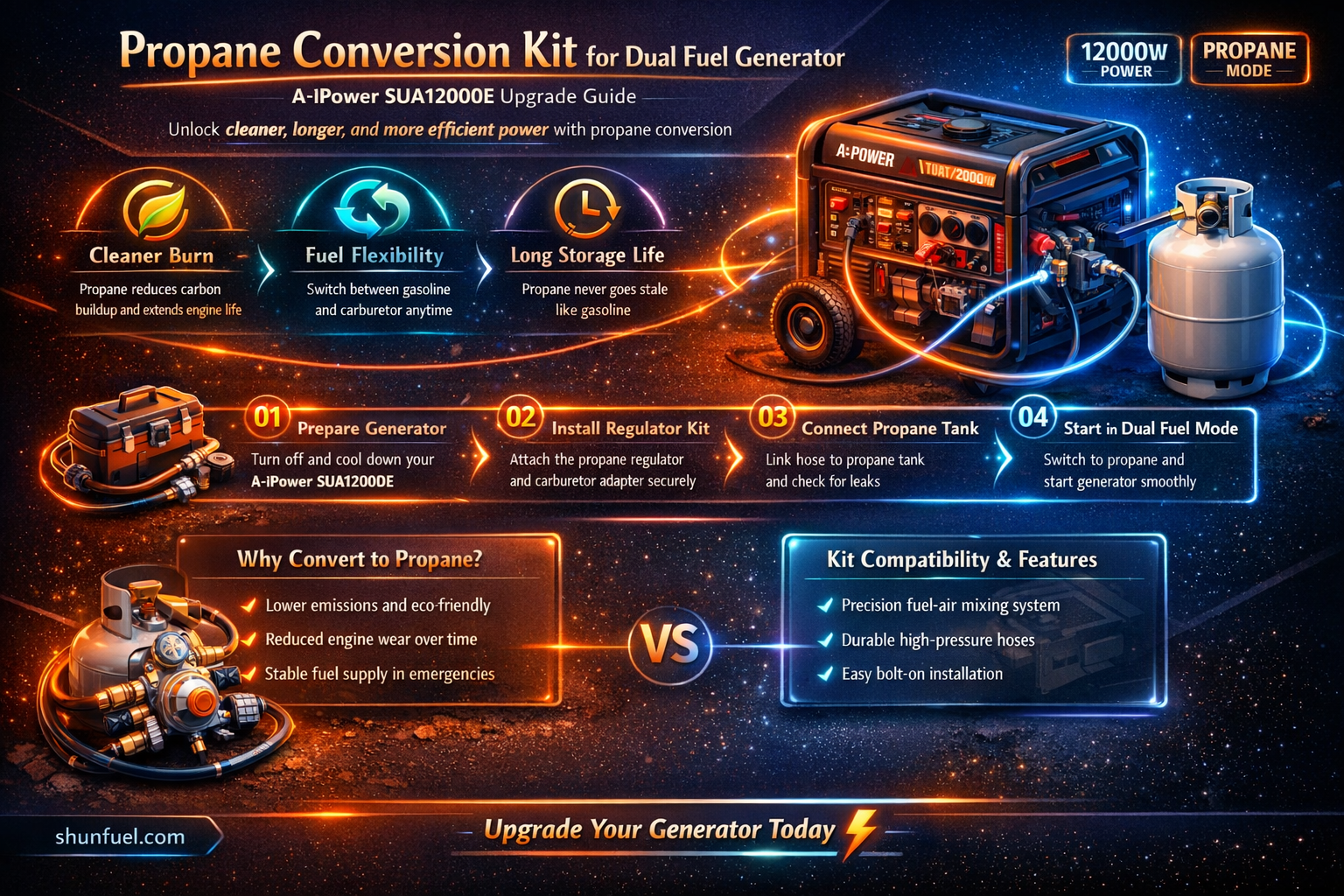 a-ipower sua12000e low pressure propane conversion dual fuel kit