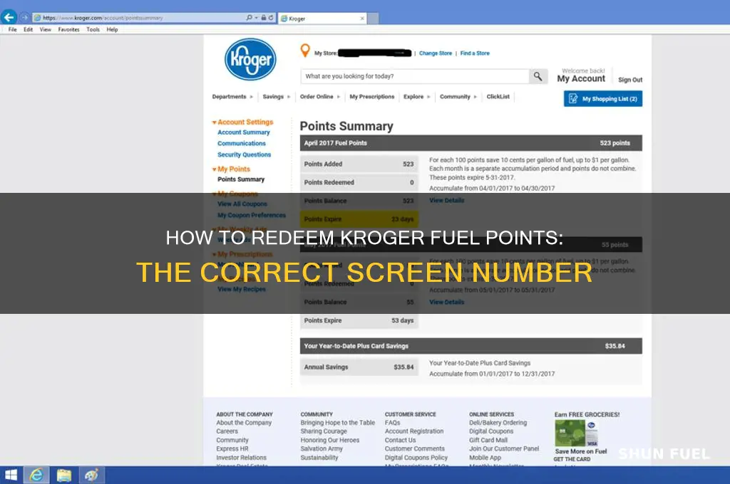 what number on screen to use fuel points at kroger