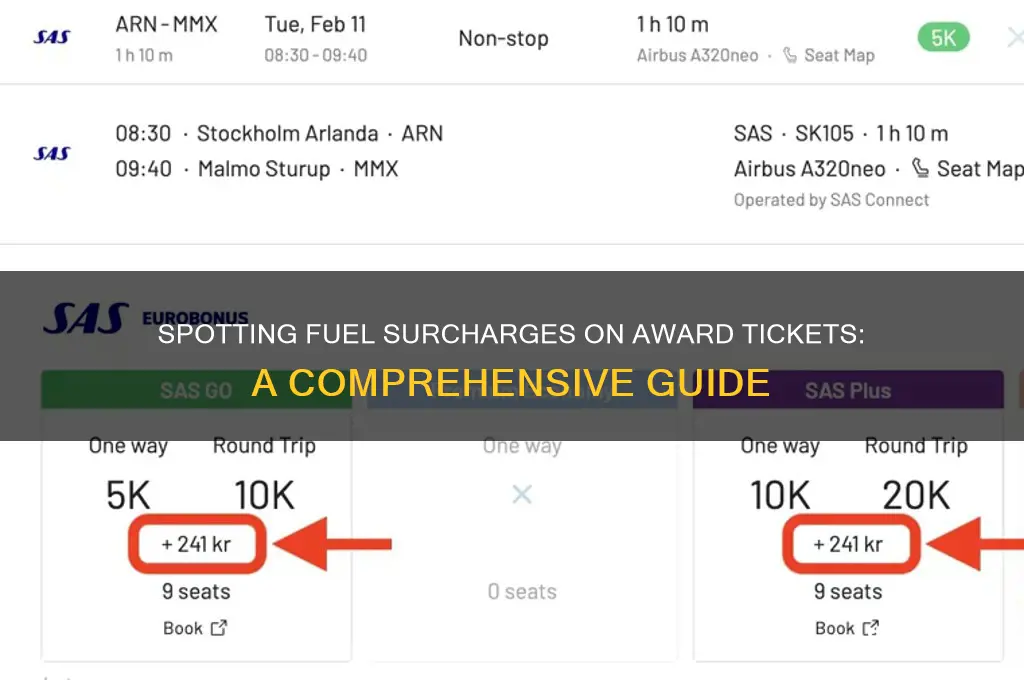 where can you see fuel surcharges on award tickets