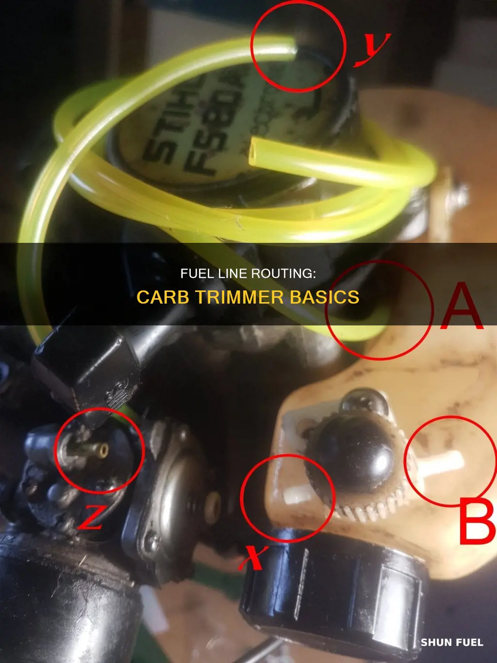 which way fuel lines go to carb trimmer